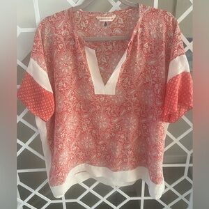 REBECCA TAYLOR 100% Silk Blouse with Dolman sleeves, floral pattern.